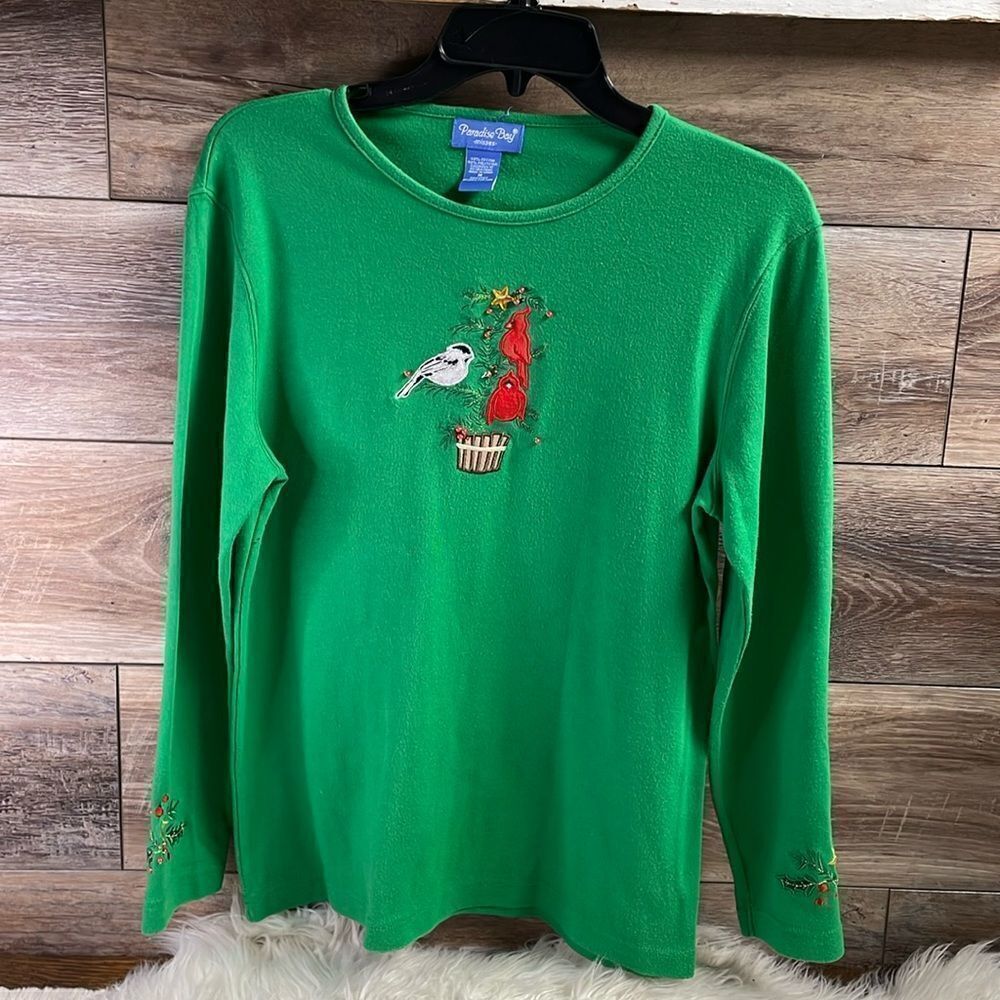 Paradise Bay Holiday Tree with Red Cardinals Top, Size Medium, Green and Red
